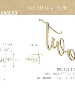 Alternative view of NANASUKO 2nd Birthday Cake Topper - Two - Double Sided Gold Glitter - Premium Quality Made in USA
