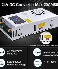 Alternative view of IMAYCC Adjustable Power Supply with LED Display - 110V AC to 24V DC Converter 480W 20A 480W 24V
