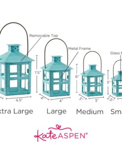 Kate Aspen, Distressed Metal Vintage Decorative Mini Lantern, Centerpiece, Party Favor, 2.5 x 2.5 x 6.5, Blue Small 36 71wObPEhncL