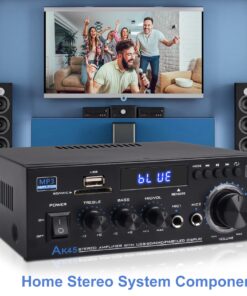Stereo Audio Amplifier Receiver, 300Wx2 Home Dual Channel Bluetooth 5.0 Sound Speaker AMP, Home Amplifiers FM Radio, USB, SD Card, with Remote Control Home Theater Audio Stereo System Components 17 71wOiy3feCL