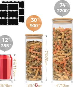 Alternative view of ComSaf Airtight Glass Storage Containers with Bamboo Lid (30oz Set of 3), Clear Food Storage Canisters with Lid, Kitchen Pantry Storage Jar for Flour Cereal Sugar Tea Coffee Beans Snacks, Round 30oz
