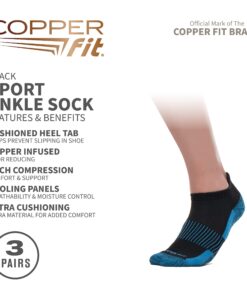 Copper Fit Ankle Length Sport Socks Small-Medium Black 9 71wRWXczvoL