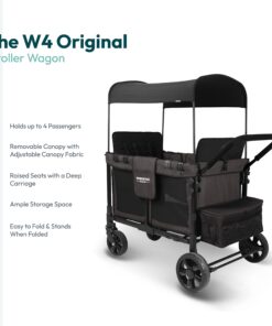 WONDERFOLD W4 Original Quad Stroller Wagon Featuring 4 High Face-to-Face Seats with 5-Point Harnesses, Easy Access Front Zipper Door, and Removable UV-Protection Canopy, Black W4_Original 30 71wSlovmu8L