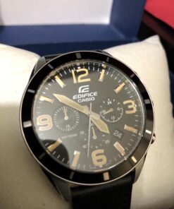 Casio Men's 'Edifice' Quartz Stainless Steel and Leather Watch, Color:Black (Model: EFR-553L-1BVCF) 13 71wSn3nVTEL