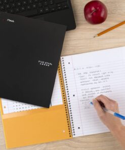 Five Star Spiral Notebooks + Study App, 3 Pack, 1 Subject, College Ruled Paper, Pockets, 100 Sheets, Home School Supplies for College Student or K-12, 11” x 8-1/2", Black, White & Red (73055) Black, White, Red 17 71wTDf7KkwL