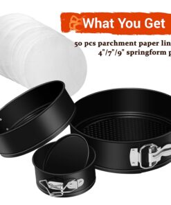 Alternative view of MASSUGAR Springform Cake Pan Set of 3 - Nonstick Leakproof Round Cheesecake Pan with Removable Bottom, Circle 3 Tiered 4" 7" 9 inch Spring form Pans for Baking with 50 Pcs Parchment Paper Liners Black 4-7-9 Inches