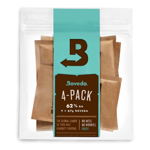 Boveda 62% Two-Way Humidity Control Packs For Storing 1 lb – Size 67 – 4 Pack – Moisture Absorbers for Storage Containers – Humidifier Packs – Hydration Packets in Resealable Bag 62% (More Sticky)