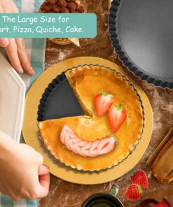 TORASO 9 Inch and 4 Inch Tart Pan with Removable Bottom, 2 PCS 9 Inch Quiche Pan and 4 PCS 4 Inch Pie Pan, Non-Stick Baking Pan (Set of 6) 2pcs 9" + 4pcs 4" 12 71wXPiNHfRL