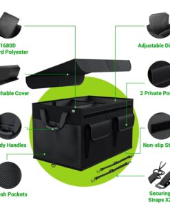 Alternative view of MIU COLOR Car Trunk Organizer with Lid, Foldable Car Storage Organizer with 3 Compartments, 8 Pockets, Leather Handles, Non-Slip Bottom, Car Organizer and Storage for SUV, Van, Grocery, Camping, Black