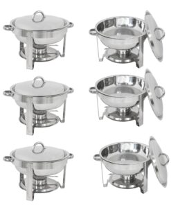 SUPER DEAL Pack of 6 Deluxe Full Size Round Durable Frame 5 Qt. Stainless Steel Chafing Dish, Dinner Serving Buffer Warmer Set 14 71wXh7wYGL