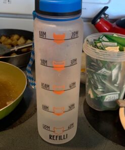 LEADO 32oz 1Liter Motivational Tracking Water Bottle with Times to Drink - for Fox Sake Drink Your Effing Water - Funny Birthday, Christmas Gifts for Women, Best Friend, Mom, Sister, Coworker Blue / White 48 71wYFB7jjZL