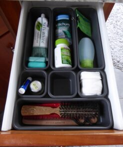 Madesmart 8-Piece Interlocking Bin Pack for Drawer Organization, Plastic Interlocking Junk Drawer Organizer Tray, Granite 39 71wYTVlxgL