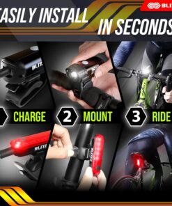 BLITZU Bike Lights, Bike Reflectors Front and Back. LED Rechargeable Headlight Rear Taillight & Bell Set Bicycle Accessories for Night Riding Men Women Kids. Gift for Dad, Mom, Boys, Girls 22 71wYsG7CK3L