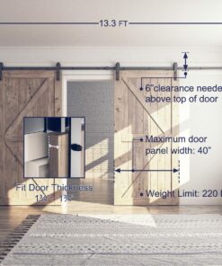 SMARTSTANDARD 13 Feet Heavy Duty Double Door Sliding Barn Door Hardware Kit - Smoothly and Quietly -Easy to Install -Includes Step-by-Step Installation, Fit 36"-40" Wide Door Panel(J Shape Hanger) 31 71waKuuDMkL
