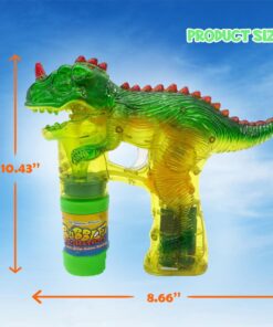 Dinosaur Bubble Gun Light Up Bubbles Shooter, Battery Operated Bubble Maker Toy for Toddlers & Kids, Sound-Free (Extra Refill Bottle and Batteries Included) Green Dinosaur 27 71wc Xm8maL