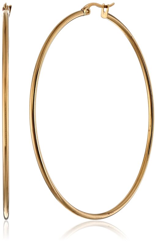 Amazon Essentials Stainless Steel Rounded Tube Hoop Earrings (50mm) Yellow Gold 60 mm