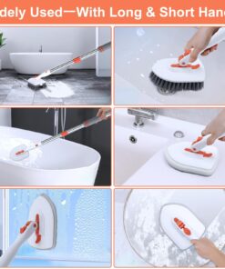 Tub Tile Scrubber Brush, 3 in 1 Shower Cleaning Brush with 53" Adjustable Long Handle, Floor Scrub Brush with Locking Head 3 Replacement Head for Cleaning Bathtub Bathroom Kitchen Toilet Wall Orange 11 71wd3WPL5jL
