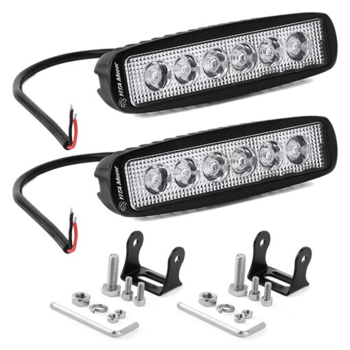 YITAMOTOR LED Light Bar 2PCS 18W 6 Inch Flood LED Work Light Pods Single Row Off Road Led Light Driving Light Fog Light Boat Light Waterproof SUV ATV 4WD Car Truck Golf Cart 12V 24V, 2 Year Warranty 2pcs 6inch Flood Black