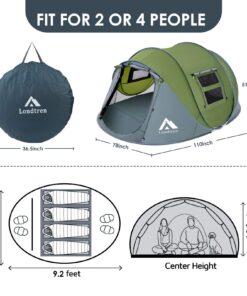 Alternative view of 4 Person Easy Pop Up Tent Waterproof Automatic Setup 2 Doors-Instant Family Tents for Camping Hiking & Traveling Green & Grey 110*78*51''
