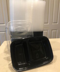 Glotoch 50 Pack 32 oz Meal Prep Containers Reusable, 2 Compartment Food Containers with Lids To Go Containers, Black Plastic Containers for Lunch-Microwave, Freezer, Dishwasher Safe, Eco-Friendly 32OZ 33 71wgo4EHZnL