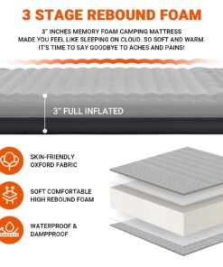 KingCamp Sleeping Pad for Camping Double Size Self Inflating Camping Mattress 11 R-Value Foam Pads 3"Thick 2 People Tent Traveling Family Hiking Outdoor Air Pad Light Grey Lightgrey 12 71wiQmkWHtL 1