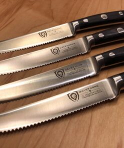 Dalstrong Steak Knives - Set of 4 - Serrated Blade - Gladiator Series Elite - Forged German High-Carbon Steel - Table Dinner Kitchen Knives - Sheaths - Razor Sharp - Dinner Set - NSF Certified 5" Serrated Black 58 71wj1bmqFL