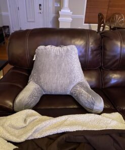 LINENSPA Reading Pillow with Shredded Memory Foam- Back Pillow for Sitting in Bed, Reading, Gaming, Watching TV – Chair Pillow with Arms, Dorm Room Essentials, Stone Standard 48 71wjVQJV4GL