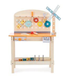 Amazon Basics Wooden Play Toy Tool Set and Workbench for Toddlers, Preschoolers, Children Age 3+ Years, 36 cm D x 58 cm W x 77.9 cm H, Multicolor 13 71wjhoIqROL