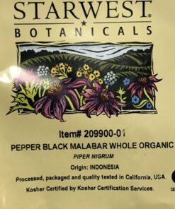 Starwest Botanicals Organic Malabar Black Whole, Pepper, 16 Ounce 13 71wl Rbq L