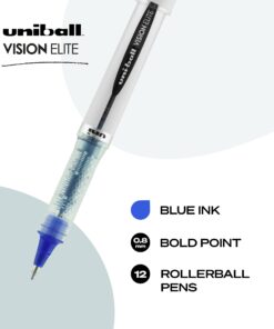 Uniball Vision Elite Rollerball Pens, Blue Pens Pack of 12, Bold Pens with 0.8mm Ink, Ink Black Pen, Pens Fine Point Smooth Writing Pens, Bulk Pens, and Office Supplies 9 71wlycBPzAL