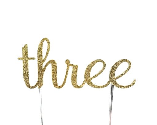 CMS Design Studio Handmade 3rd Birthday Cake Topper Decoration - Three - Double Sided Gold Glitter Stock