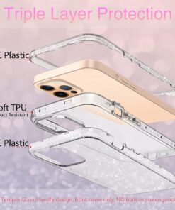 Coolwee Crystal Glitter Full Protective Case Compatible iPhone 13 Pro Max Heavy Duty Hybrid 3 in 1 Rugged Shockproof Women Girls Transparent Compatible Apple iPhone 13 Pro Max 6.7 inch Clear Sparkle 26 71wnzKgvwL