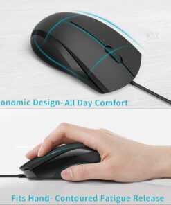 Alternative view of Rapoo Silent Wired Mouse, 1000 DPI 5ft Cord Quiet Button Optical Computer Mouse, Left Right Hand Use, for Laptop Chromebook Mac Notebook, Matte Black