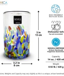 NOVICA Artisan Crafted Recycled Hand Blown Glass Water Glasses, Multicolor, 14 Oz, 'Confetti' (Set Of 6) 19 71wogeZBgZL