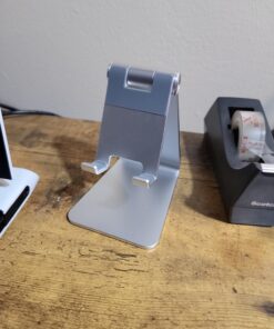 Adjustable Cell Phone Stand, OMOTON Aluminum Desktop Cellphone Stand with Anti-Slip Base and Convenient Charging Port, Fits All Smart Phones, Silver 27 71wqB3ArQdL