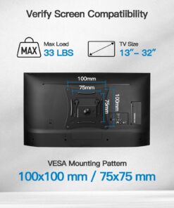 Alternative view of Pipishell Full Motion TV Wall Mount Brackets Swivel Tilts Articulating Extension Fits Max VESA 100x100mm, Corner TV Mount for 13-32 Inches LED LCD Flat Curved Screen TVs Monitors, Single Stud