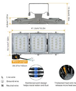 STASUN LED Flood Light Outdoor, 90W 8100lm Outdoor Lighting with 330° Lighting Angle, 5000K, 3 Adjustable Heads, IP66 Waterproof LED Exterior Security Area Lights for Yard, Street, Parking Lot Daylight White 16 71wr8ViPFKL