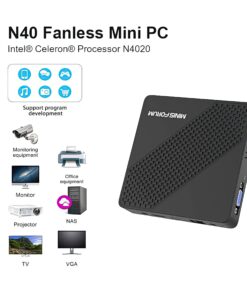 MINISFORUM N40 Mini PC Fanless Silent Desktop Computer 4GB RAM, 64GB eMMC Micro PC, Celeron N4020 up to 2.8GHz, 1000M LAN, HDMI&VGA, Support Auto Power On Mini Computer N40(4+64) 36 71wroehCZ6L 1