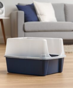 IRIS USA Open-Top Cat Litter Box with Shield and Scoop, Navy 30 71wsy7skwmL