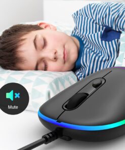 FENISIO Wired Mouse, USB Computer Mouse with Backlit, Ultra Silent Wired Mouse with 6400 DPI, Ergonomic LED Corded Mouse for PC, Laptop, Desktop, MacBook, Windows Black 14 71wvB0ZxsQL