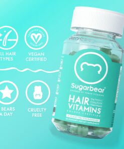 Sugarbear Hair Vegan Vitamin Gummies for Luscious Hair with Biotin, Vitamin C, B12, Folic Acid, Inositol, Coconut Oil - Hair and Nails Supplement for Women & Men (3 Month Gift Pack Free Brush) 60 Count (Pack of 3) 33 71wvRJrzCiL