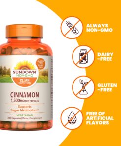 Sundown Cinnamon Capsules, Support Sugar Metabolism, Non-GMO, Free of Gluten, Dairy, Artificial Flavors, 1000 mg, 200 Capsules 10 71ww7qX3e4L