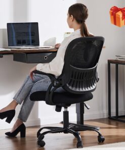 Sweetcrispy Office Computer Desk Chair, Ergonomic Mid-Back Mesh Rolling Work Swivel Task Chairs with Wheels, Comfortable Lumbar Support, Comfy Flip-up Arms for Home, Bedroom, Study, Student, Black 1 Chair 24 71wyx7UAyL
