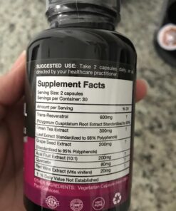 Resveratrol Supplement - Potent 1400mg Formula with Trans Resveratrol, Quercetin, Grape Seed, Green Tea, Acai and Red Wine Extract - 60 Veggie Capsules 17 71wzVcYpc0L