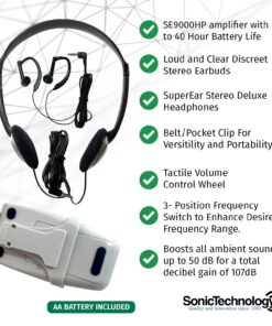 SuperEar Rechargeable Personal Sound Amplifier Model SE9000HP (PSAP) - 50dB Amplifier with Headphones, Earbuds, and Tactile 3 Tone Frequency (Hi-Med-Low) for Adults, Audiologists, Seniors, and Elderly 9 71wzpnC4vL