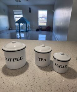 Creative Co-Op Metal Containers with Lids, Coffee, Tea, Sugar (Set of 3 Sizes/Designs) White 28 71x XaapoKL
