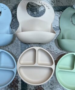 PandaEar Set of 3 Cute Silicone Bibs for Babies & Toddlers (10-72 Months) Waterproof, Soft, Unisex, Non Messy (Brown/Blue/Green) 31 71x p0nEpZL