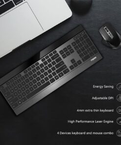 RAPOO Wireless Keyboard and Laser Mouse Combo,Multi Device (Bluetooth 4.0+3.0+2.4G) Keyboard and Mouse Set,Ultra-Slim Computer Keyboard Compact Design for Windows/Android/Mac OS 9900M 15 71x yzWPCQL