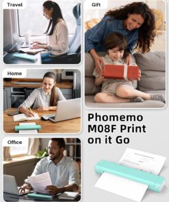 Phomemo M08F Portable Printer, 8.5'' x 11'' US Letter Mobile Compact Printer, Bluetooth Thermal Printer for Study, DIY Creation, Travel, List, Home, Gift, School, Office, Cyan Green & White 33 71x0ZuLCsPL 1