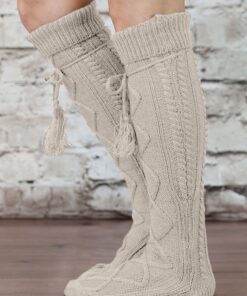 Modern Boho Tall Boot Socks Women's Tall Knit Alpine Style Tie Socks One Size Oatmeal 11 71x3tS7ckxL